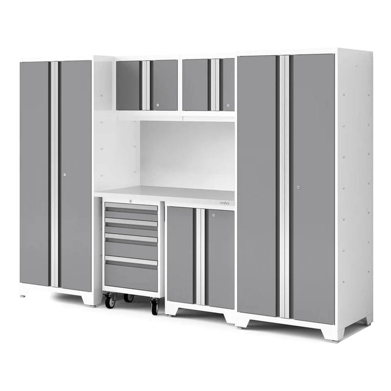 NewAge Products Bold XL Platinum 7-Piece Garage Cabinet System with Stainless Steel Worktop