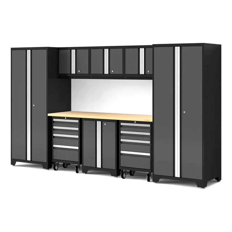 NewAge Products Bold XL Grey 9-Piece Garage Cabinet System with Bamboo Worktop