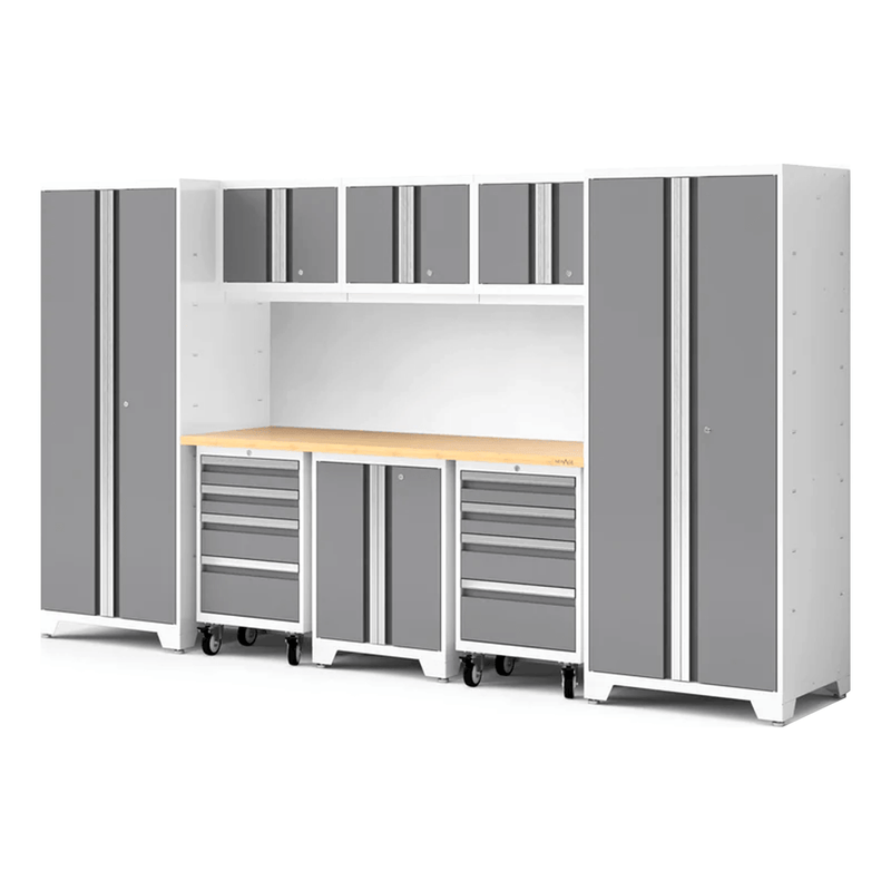 NewAge Products Bold XL Platinum 9-Piece Garage Cabinet System with Bamboo Worktop