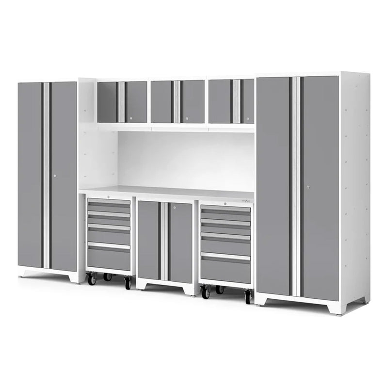 NewAge Products Bold XL Platinum 9-Piece Garage Cabinet System with Stainless Steel Worktop