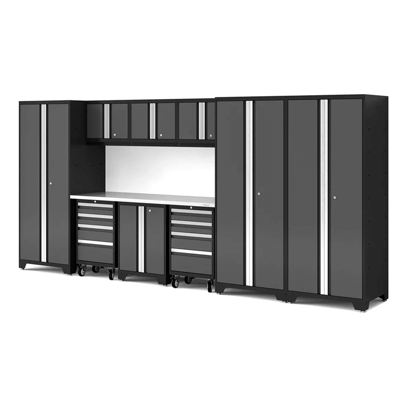 NewAge Products Bold XL Grey 10-Piece Garage Cabinet System with Stainless Steel Worktop