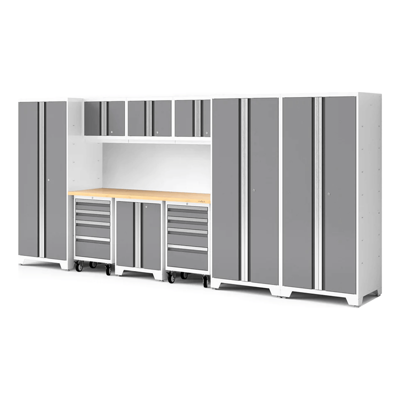NewAge Products Bold XL Platinum 10-Piece Garage Cabinet System with Bamboo Worktop