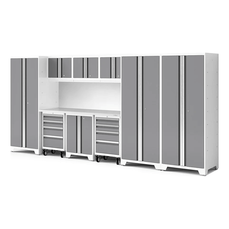 NewAge Products Bold XL Platinum 10-Piece Garage Cabinet System with Stainless Steel Worktop