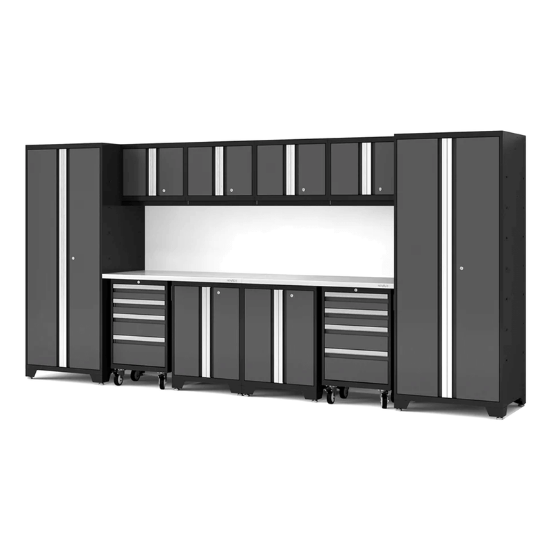NewAge Products Bold XL Grey 12-Piece Garage Cabinet System with Stainless Steel Worktop