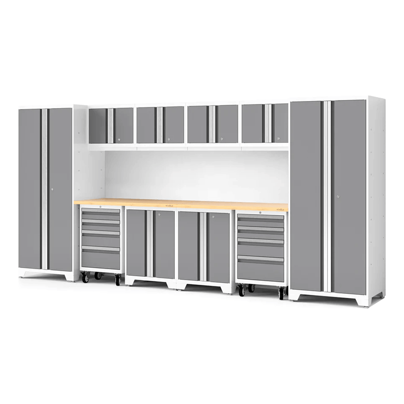 NewAge Products Bold XL Platinum 12-Piece Garage Cabinet System with Bamboo Worktop
