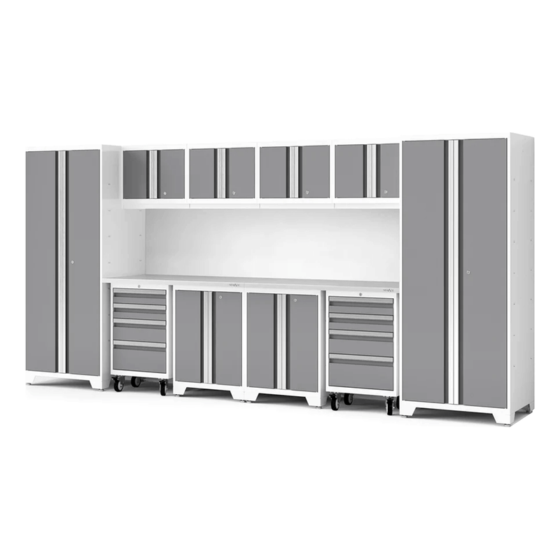NewAge Products Bold XL Platinum 12-Piece Garage Cabinet System with Stainless Steel Worktop