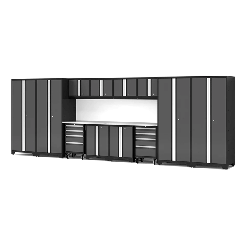 NewAge Products Bold XL Grey 14-Piece Garage Cabinet System with Stainless Steel Worktop