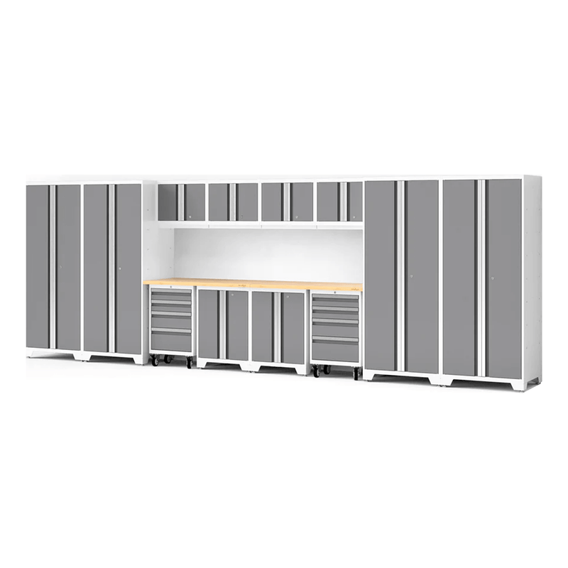 NewAge Products Bold XL Platinum 14-Piece Garage Cabinet System with Bamboo Worktop
