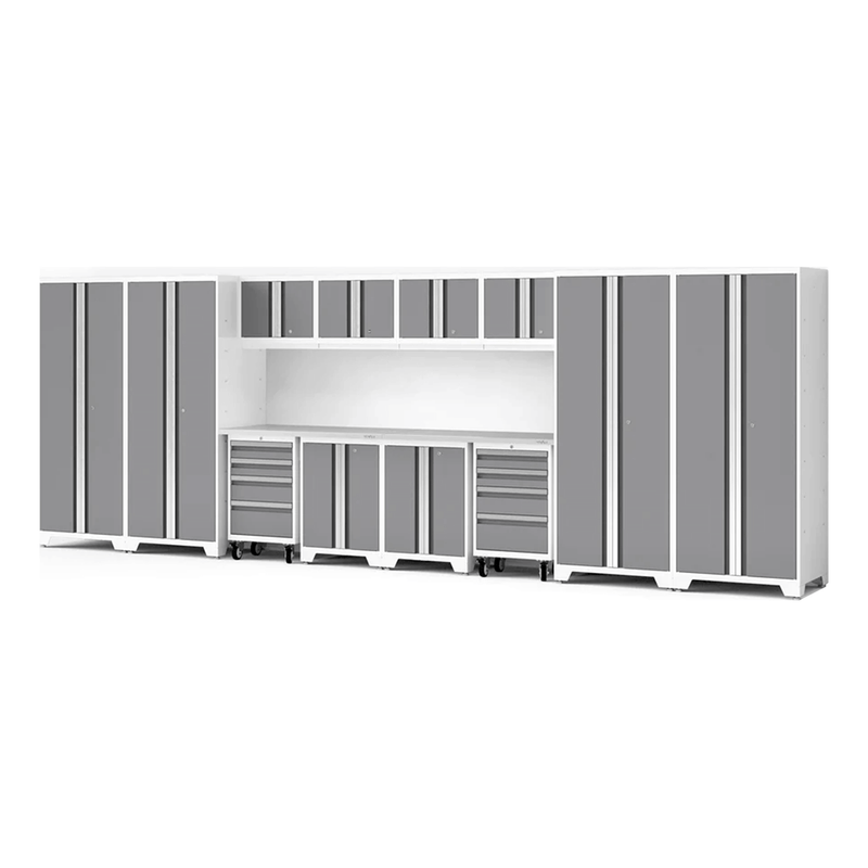 NewAge Products Bold XL Platinum 14-Piece Garage Cabinet System with Stainless Steel Worktop