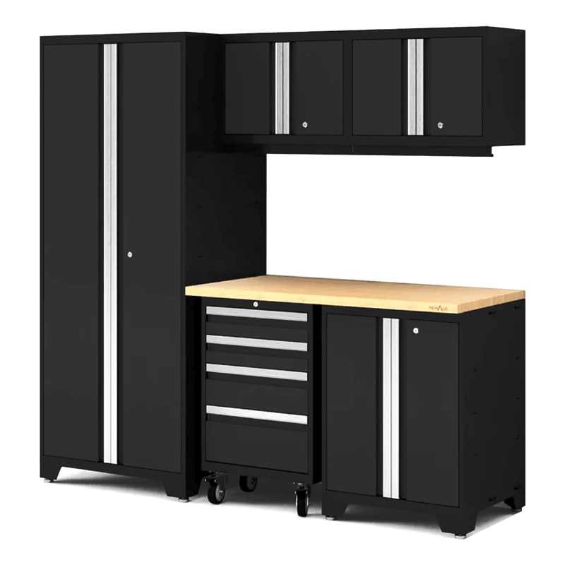 NewAge Products Bold XL Black 6-Piece Garage Cabinet System with Bamboo Worktop
