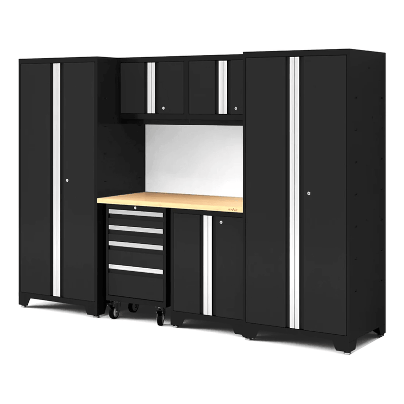 NewAge Products Bold XL Black 7-Piece Garage Cabinet System with Bamboo Worktop