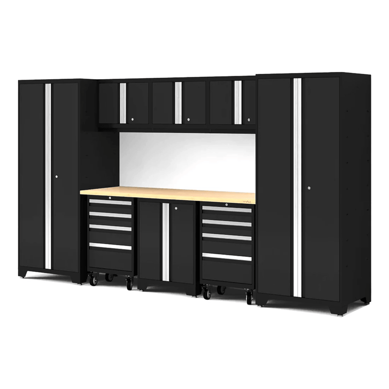 NewAge Products Bold XL Black 9-Piece Garage Cabinet System with Bamboo Worktop