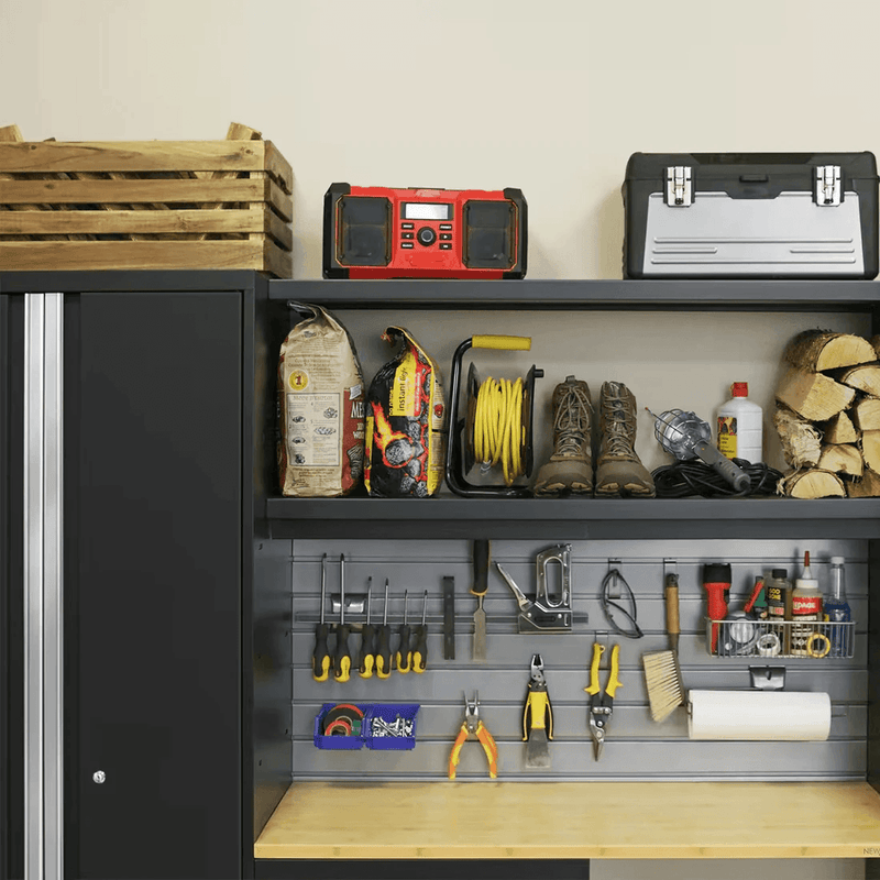 NewAge Products Bold XL Black 9-Piece Garage Cabinet System with Bamboo Worktop