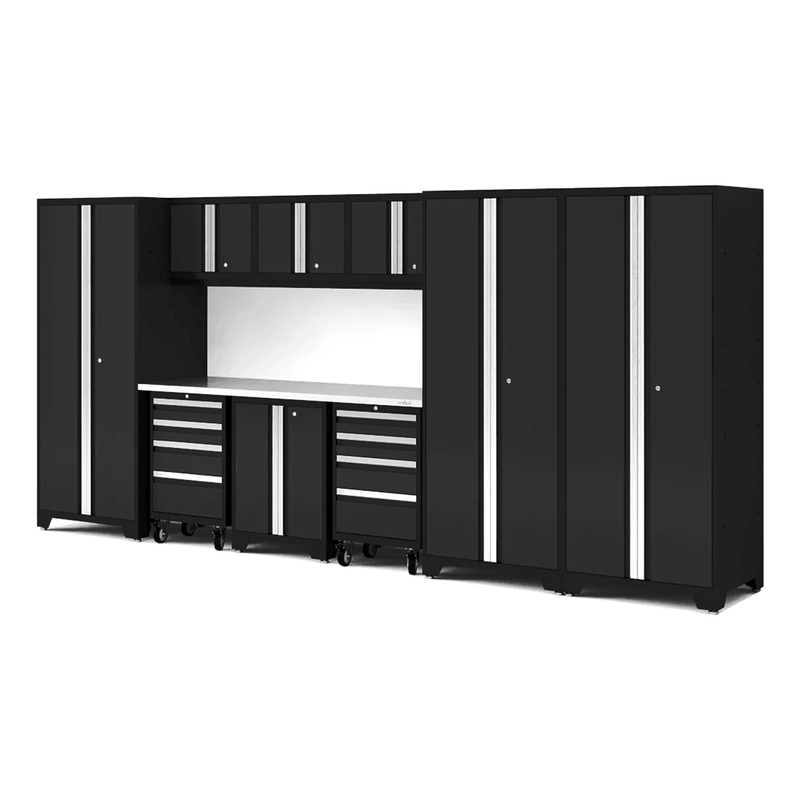NewAge Products Bold XL Black 10-Piece Garage Cabinet System with Stainless Steel Worktop