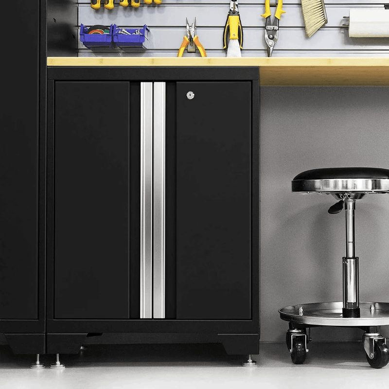 NewAge Products Bold XL Black 12-Piece Garage Cabinet System with Bamboo Worktop