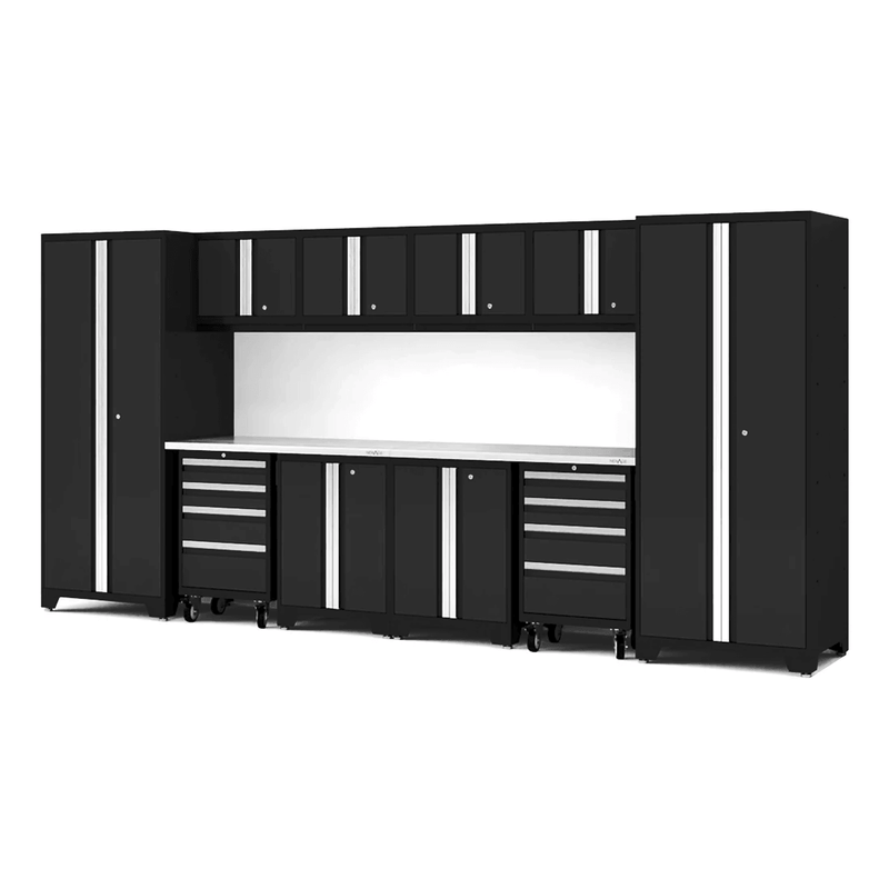 NewAge Products Bold XL Black 12-Piece Garage Cabinet System with Stainless Steel Worktop
