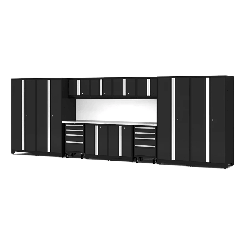 NewAge Products Bold XL Black 14-Piece Garage Cabinet System with Stainless Steel Worktop