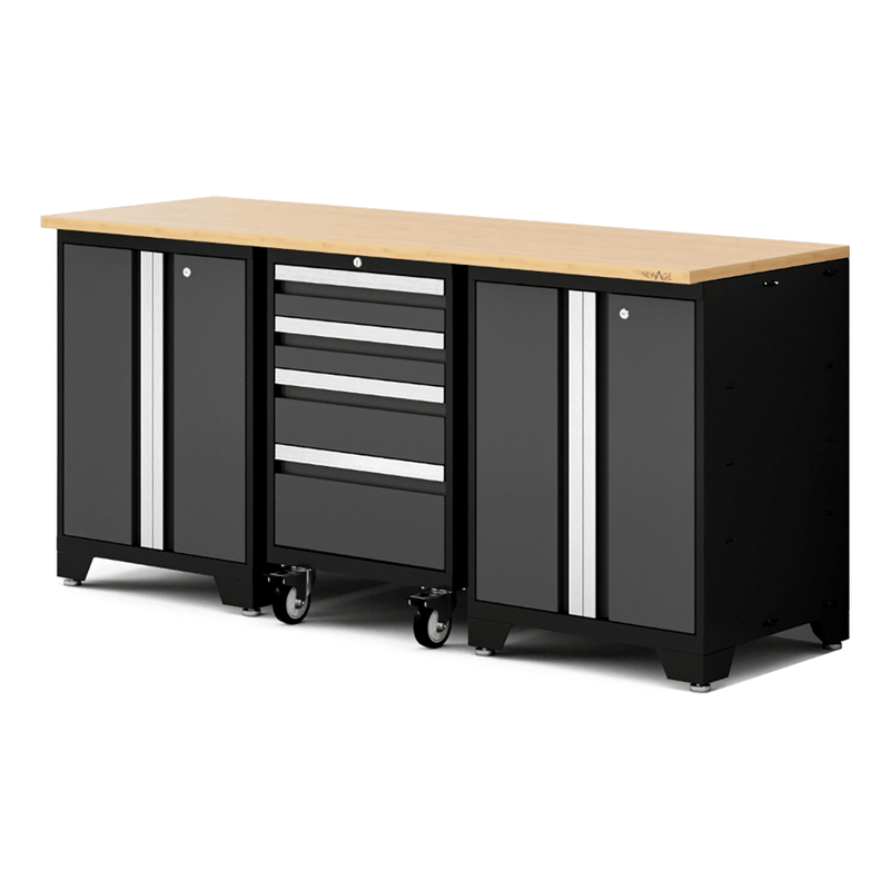 NewAge Products Bold XL Grey 4-Piece Garage Cabinet System with Bamboo Worktop
