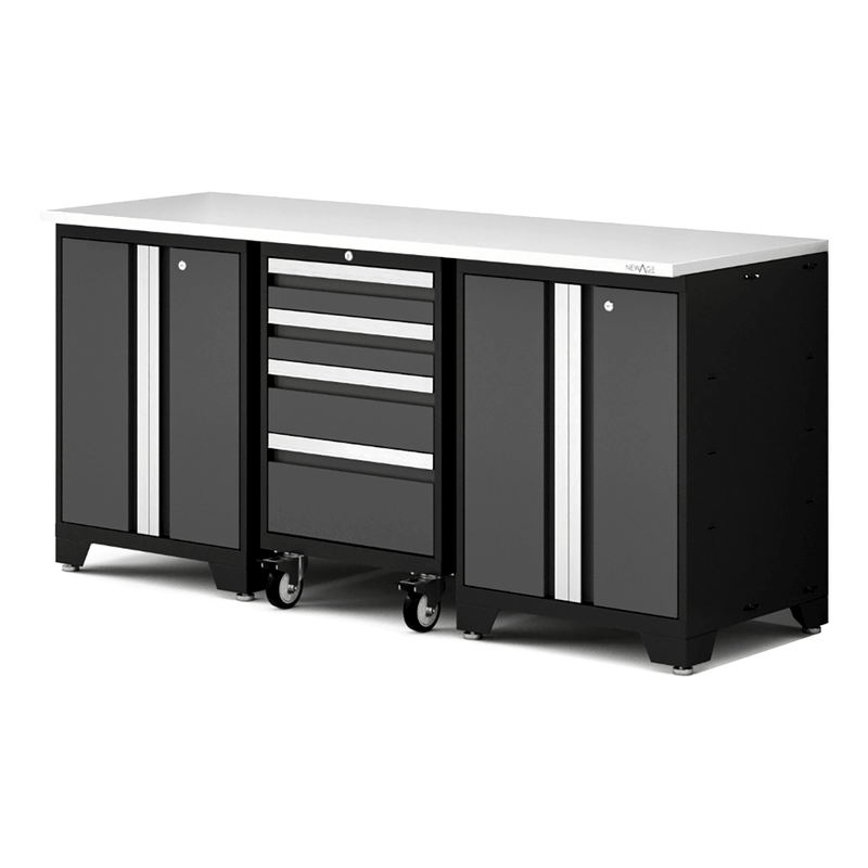 NewAge Products Bold XL Grey 4-Piece Garage Cabinet System with Stainless Steel Worktop