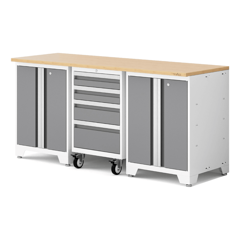 NewAge Products Bold XL Platinum 4-Piece Garage Cabinet System with Bamboo Worktop