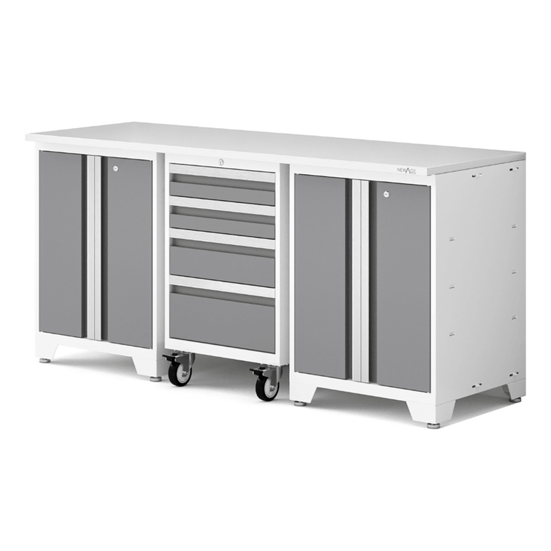 NewAge Products Bold XL Platinum 4-Piece Garage Cabinet System with Stainless Steel Worktop