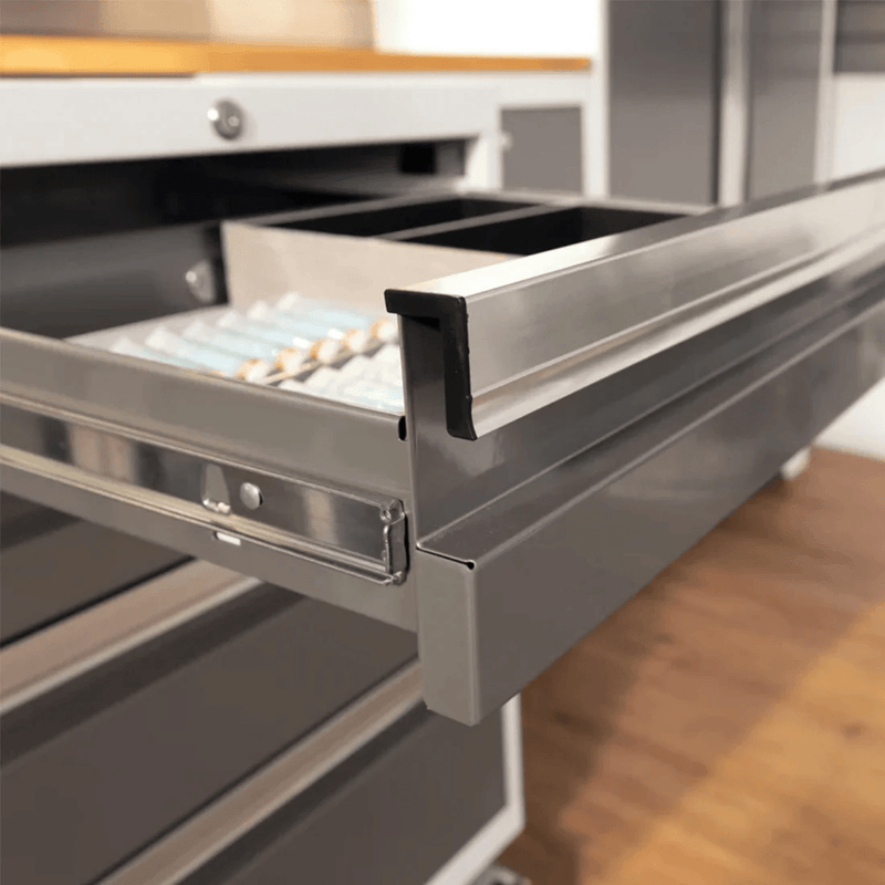 NewAge Products Bold XL Platinum 4-Piece Garage Cabinet System with Stainless Steel Worktop