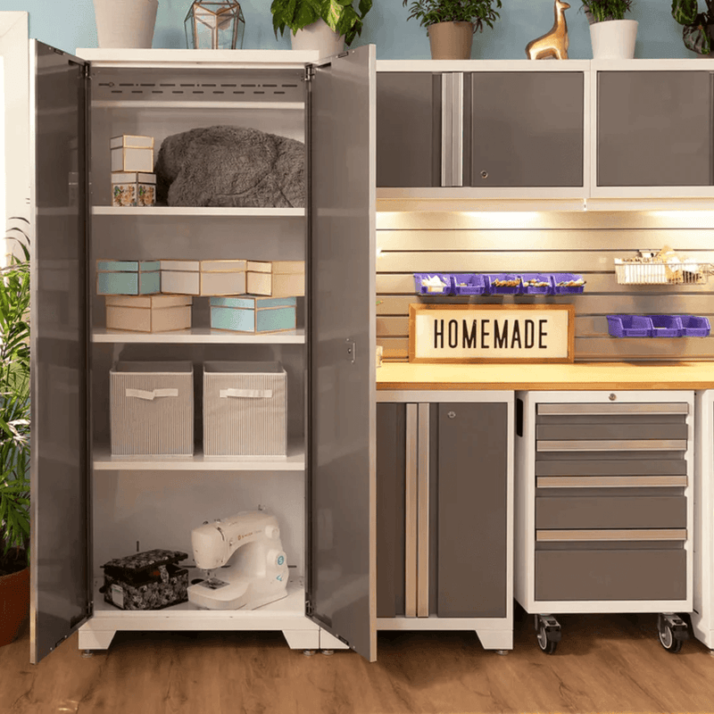 NewAge Products Bold XL Platinum 4-Piece Garage Cabinet System with Stainless Steel Worktop