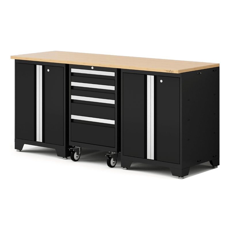 NewAge Products Bold XL Black 4-Piece Garage Cabinet System with Bamboo Worktop