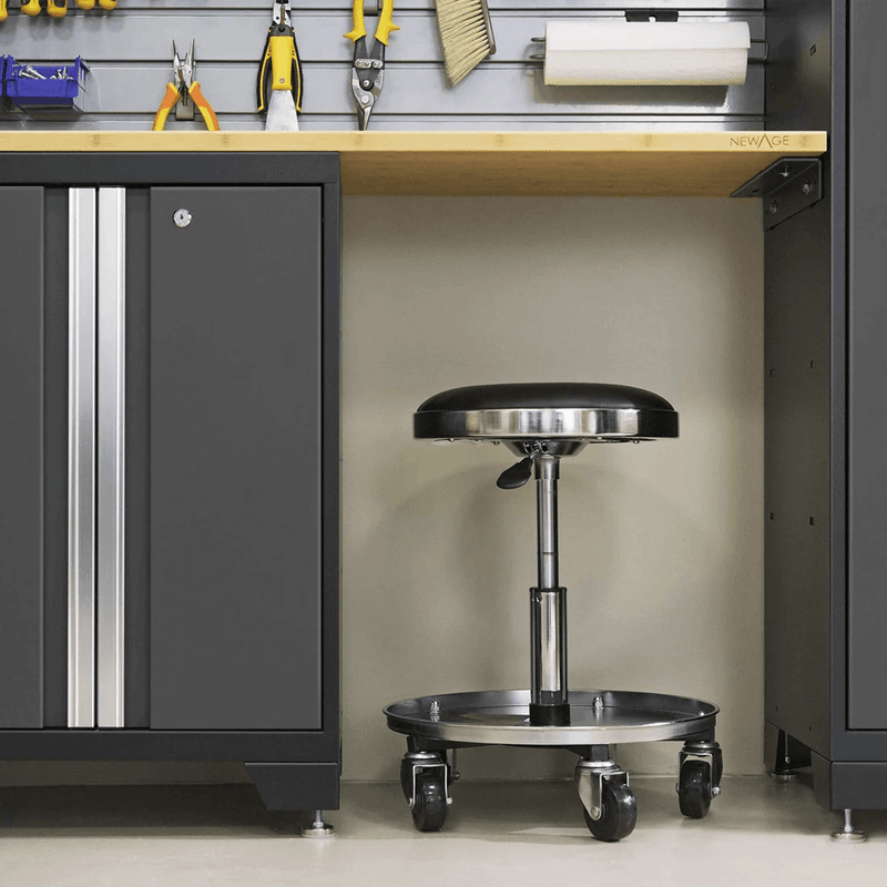 NewAge Products Bold XL Grey 4-Piece Garage Cabinet System with Stainless Steel Worktop and Steel Slatwall Backsplash