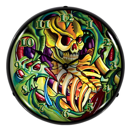 Collectable Sign and Clock Tattoo Skull Backlit Wall Clock