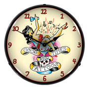 Collectable Sign and Clock Good Times and Tattoos Backlit Wall Clock