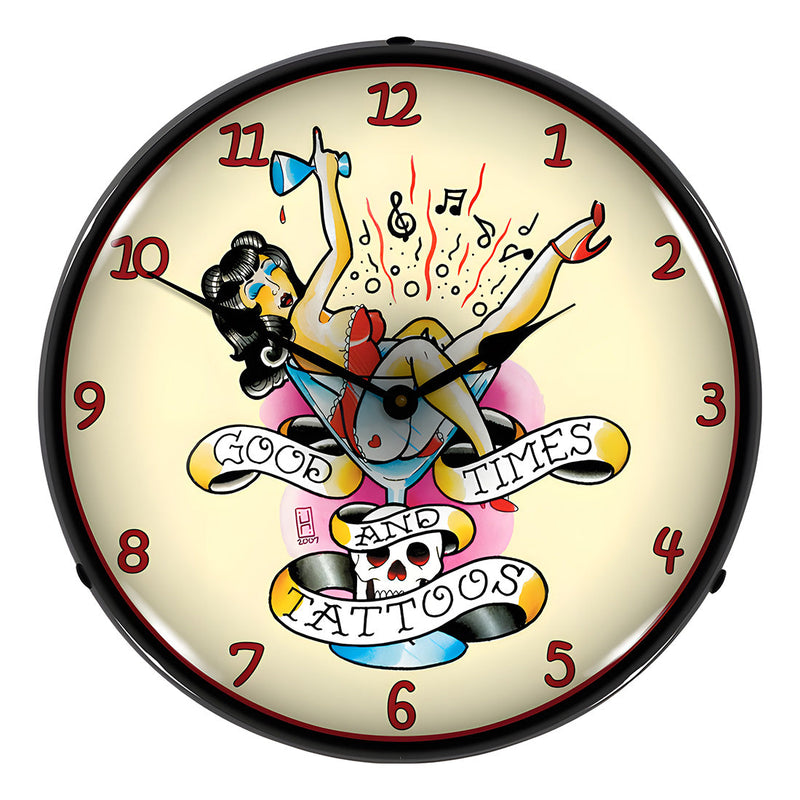 Collectable Sign and Clock Good Times and Tattoos Backlit Wall Clock