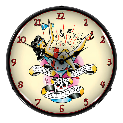 Collectable Sign and Clock Good Times and Tattoos Backlit Wall Clock