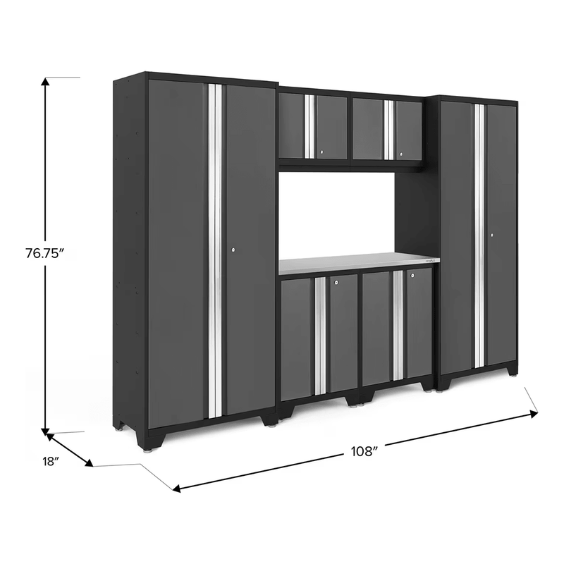 NewAge Products Bold Grey 7-Piece RTA Garage Cabinet System with Stainless Steel Worktop