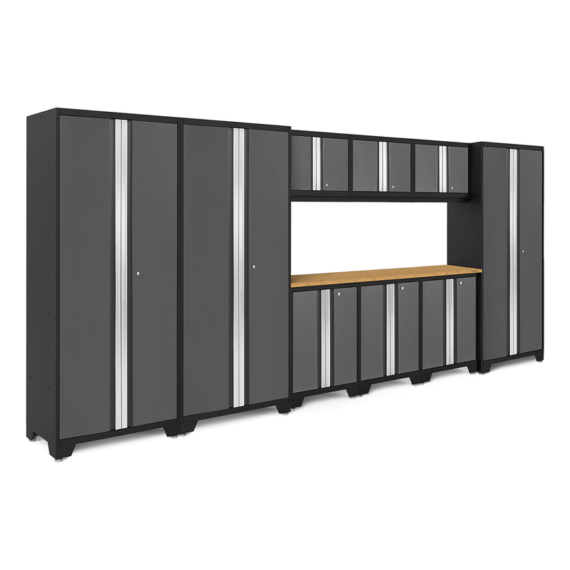 NewAge Products Bold Grey 10-Piece RTA Garage Cabinet System with Bamboo Worktop
