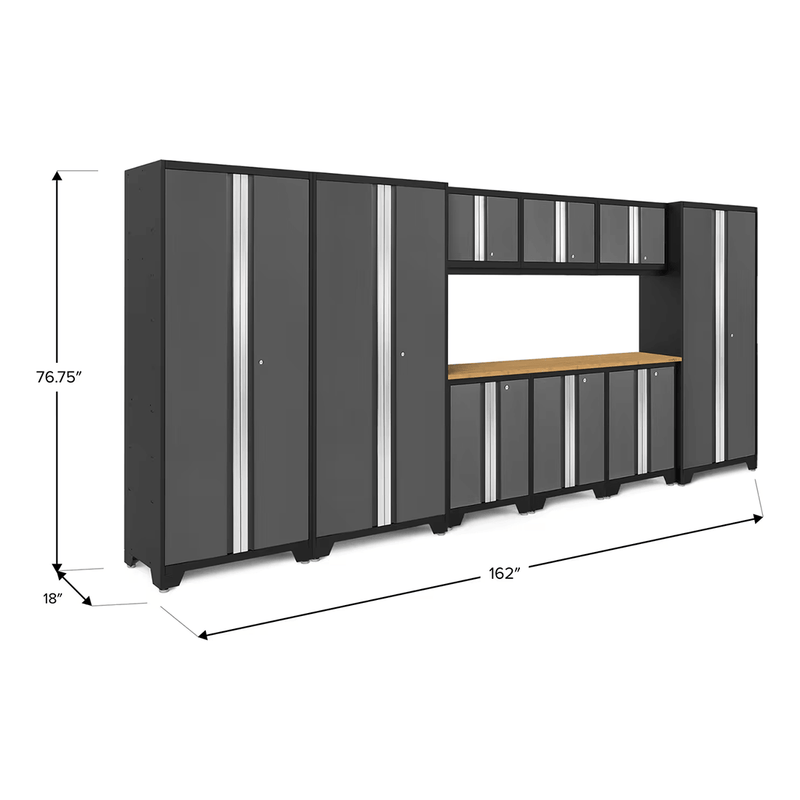 NewAge Products Bold Grey 10-Piece RTA Garage Cabinet System with Bamboo Worktop