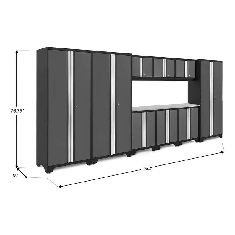 NewAge Products Bold Grey 10-Piece RTA Garage Cabinet System with Stainless Steel Worktop