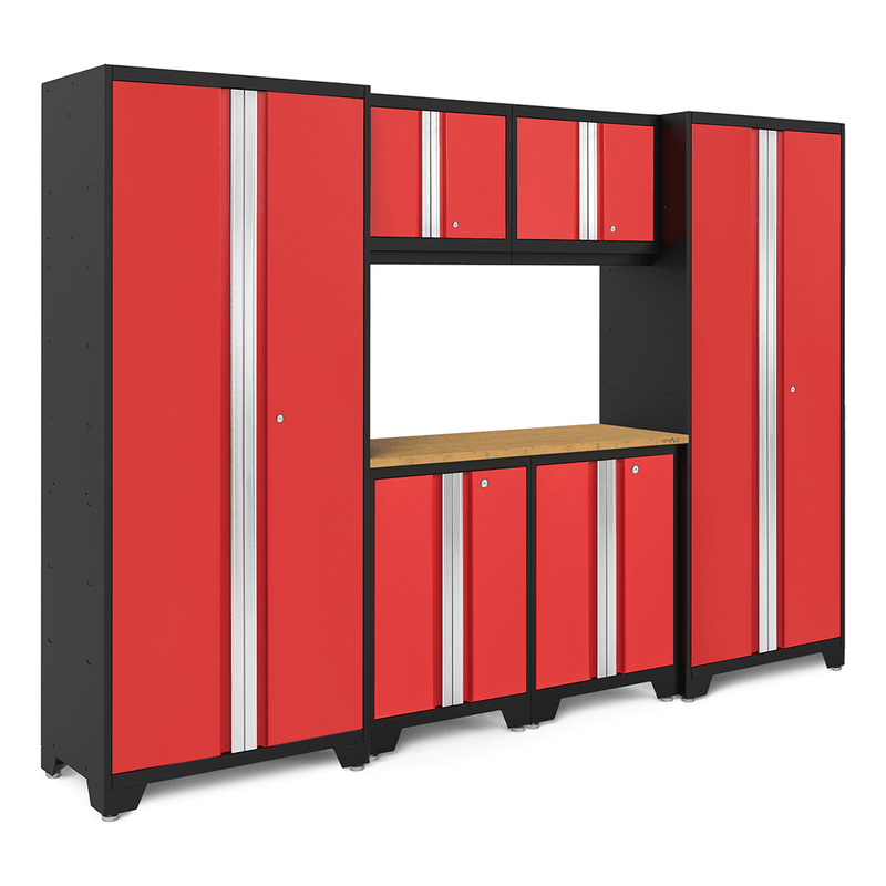 NewAge Products Bold Red 7-Piece RTA Garage Cabinet System with Bamboo Worktop
