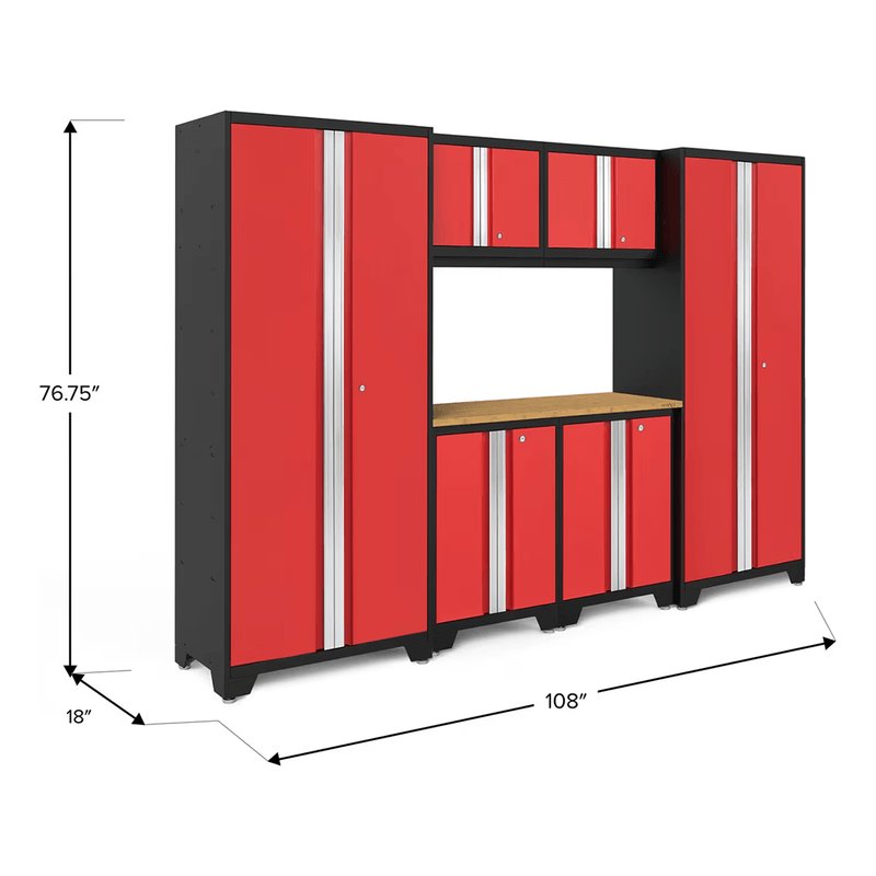 NewAge Products Bold Red 7-Piece RTA Garage Cabinet System with Bamboo Worktop