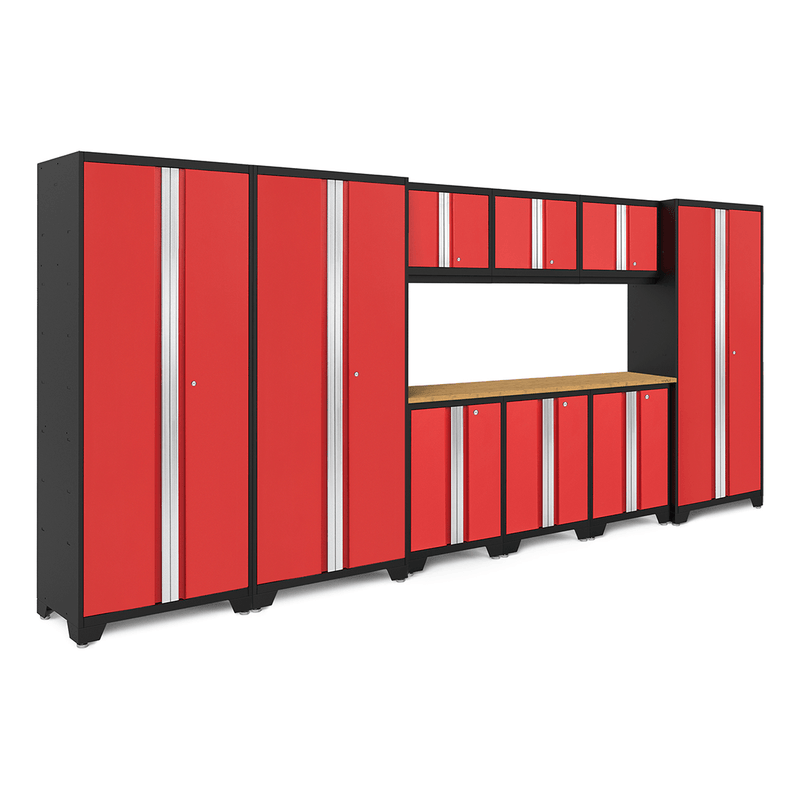NewAge Products Bold Red 10-Piece RTA Garage Cabinet System with Bamboo Worktop