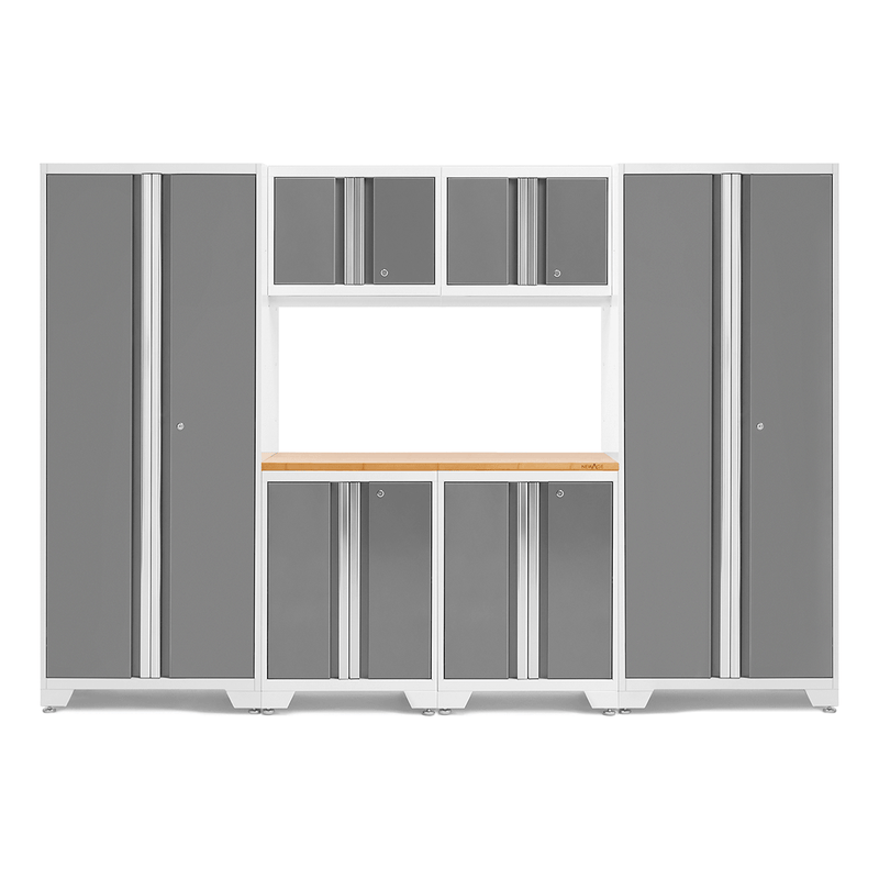 NewAge Products Bold Platinum 7-Piece RTA Garage Cabinet System with Bamboo Worktop