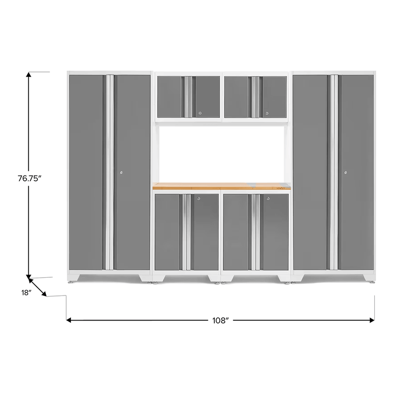 NewAge Products Bold Platinum 7-Piece RTA Garage Cabinet System with Stainless Steel Worktop