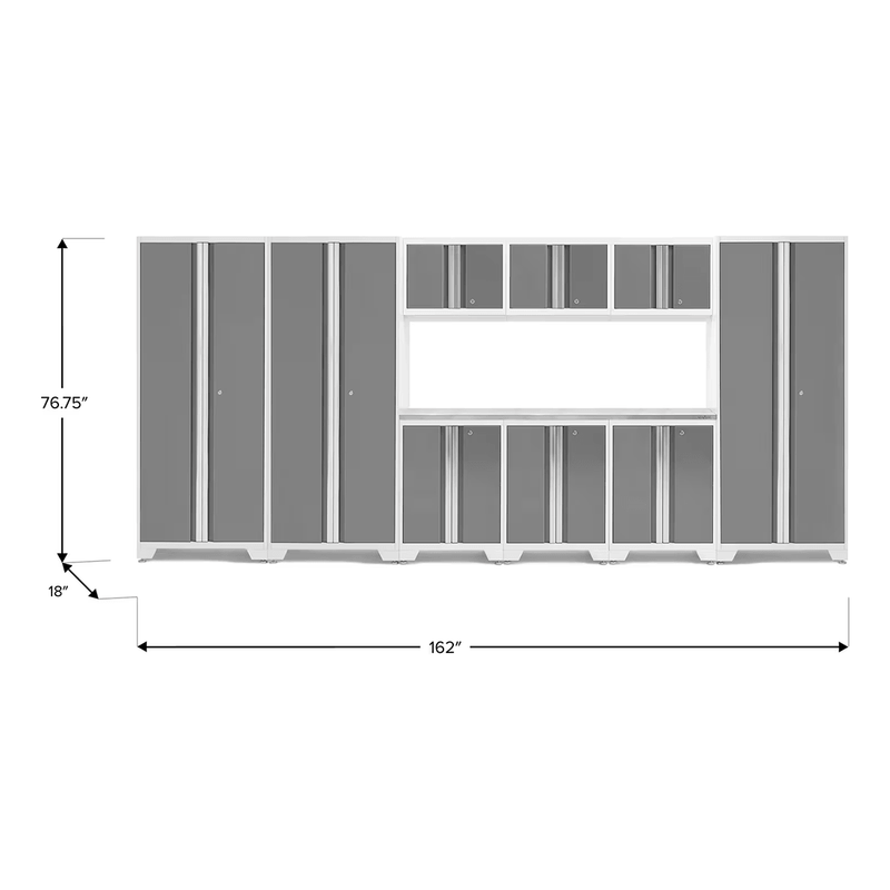 NewAge Products Bold Platinum 10-Piece RTA Garage Cabinet System with Stainless Steel Worktop
