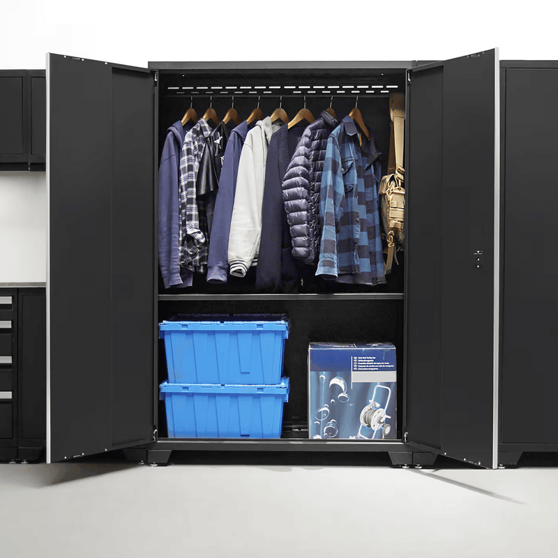 NewAge Products Bold Black 7-Piece RTA Garage Cabinet System with Bamboo Worktop