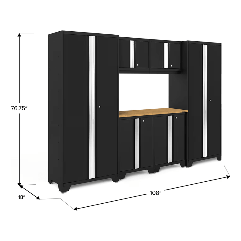 NewAge Products Bold Black 7-Piece RTA Garage Cabinet System with Stainless Steel Worktop