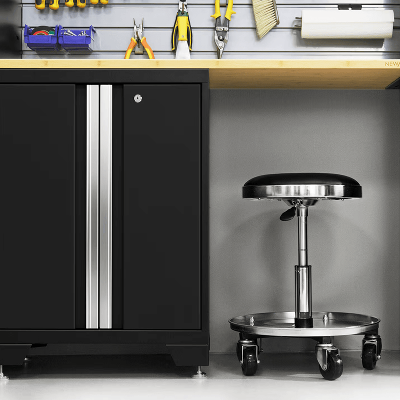 NewAge Products Bold Black 7-Piece RTA Garage Cabinet System with Stainless Steel Worktop