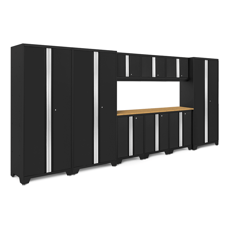 NewAge Products Bold Black 10-Piece RTA Garage Cabinet System with Bamboo Worktop