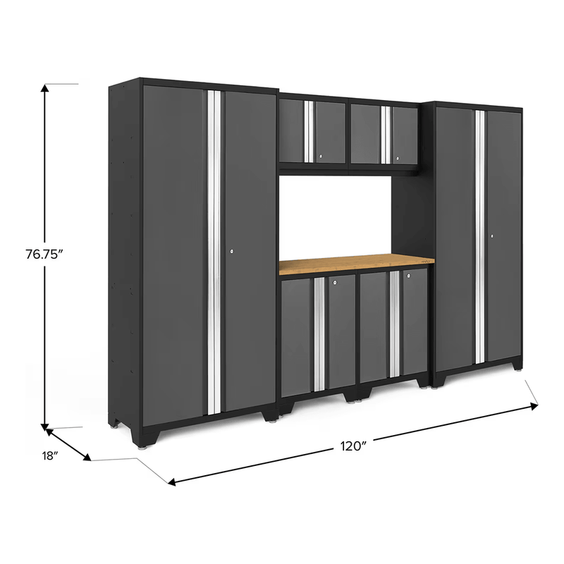 NewAge Products Bold Grey 7-Piece RTA Garage Cabinet Set with Bamboo Worktop