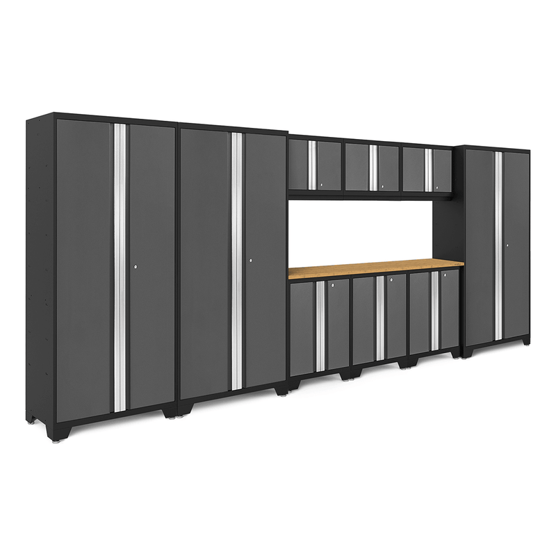 NewAge Products Bold Grey 10-Piece RTA Garage Cabinet Set with Bamboo Worktop