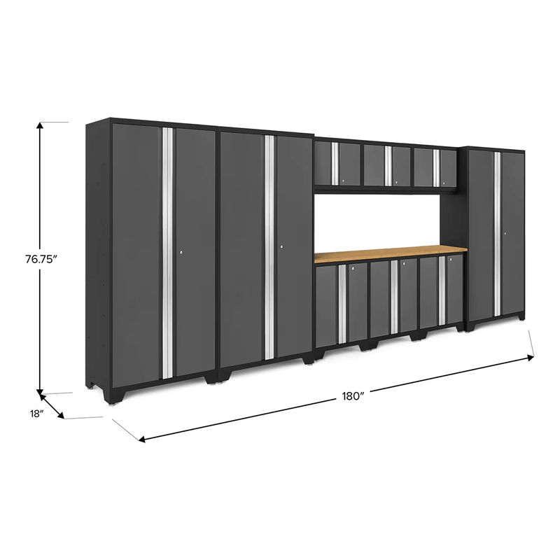 NewAge Products Bold Grey 10-Piece RTA Garage Cabinet Set with Bamboo Worktop
